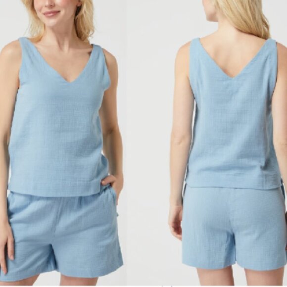 PLUTO Sleepwear Gaella Muslin Cotton V-Neck Tank Top Blue Size 34 NWT - Picture 1 of 6